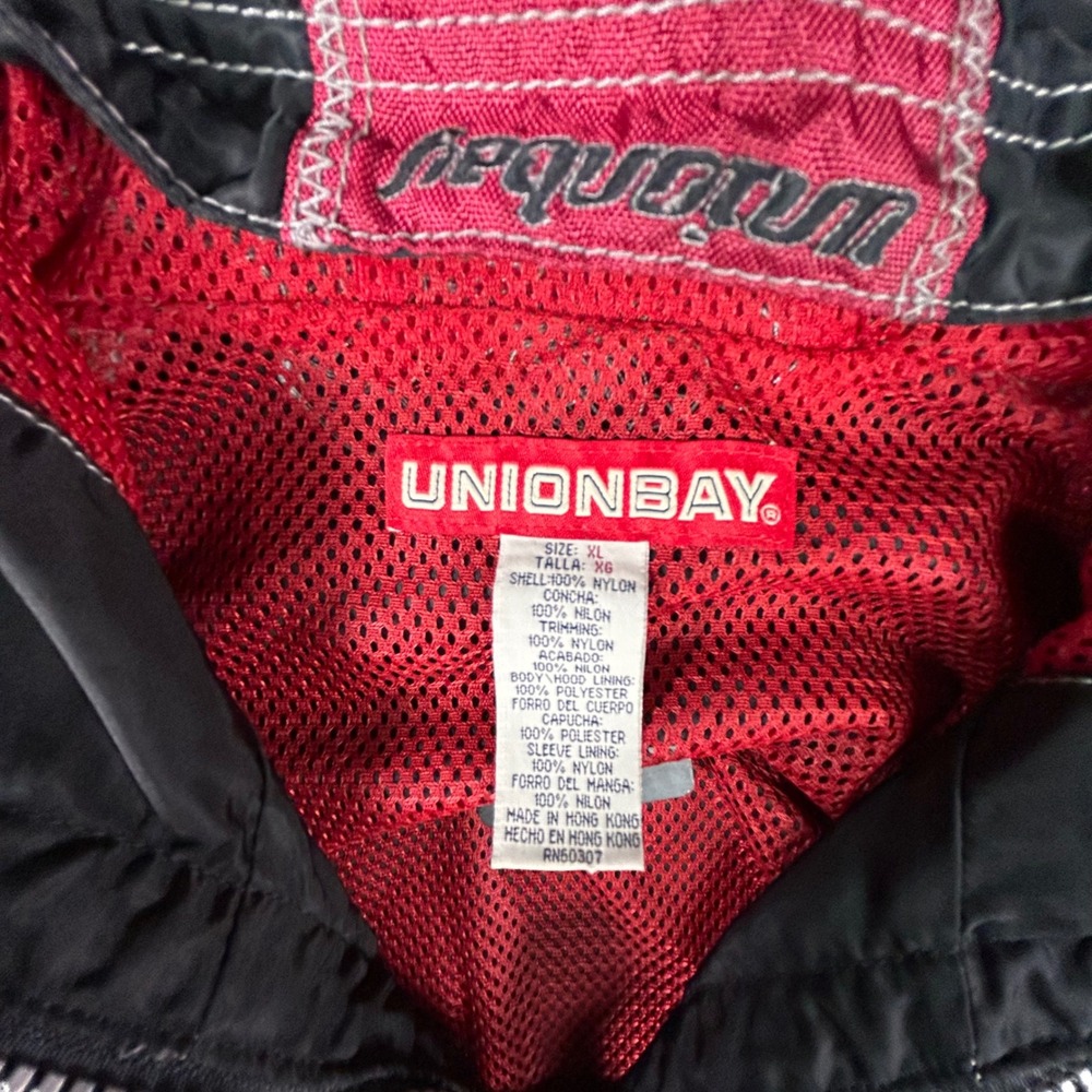 Unionbay Mens XL Vintage Windbreaker Jacket Black Red Contrast Stitch Anorak - Picture 3 of 7